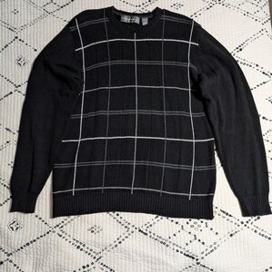 Oscar De La Renta Long Sleeve Plaid Design Knit Black Sweatshirt Size Large
